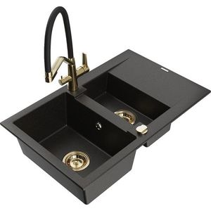 MEXEN/S MEXEN/S - Gaspar granitový drez 1.5 s odkvapkávačom vrátane batérie Duo, čierna/zlatá metalik 6507-75-671701-57-G vyobraziť