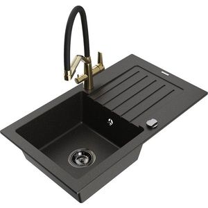 MEXEN/S MEXEN/S - Pablo granitový drez s odkvapkávačom vrátane batérie Duo, čierna/zlatá metalik 6510-75-671701-57-B vyobraziť
