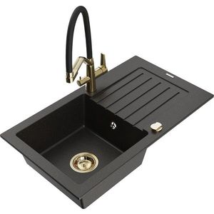 MEXEN/S MEXEN/S - Pablo granitový drez s odkvapkávačom vrátane batérie Duo, čierna/zlatá metalik 6510-75-671701-57-G vyobraziť