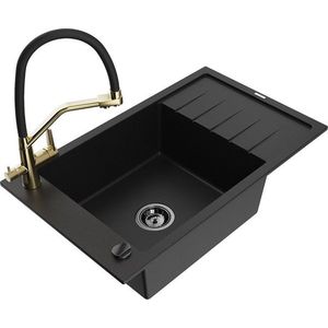 MEXEN/S MEXEN/S - Elias granitový drez s odkvapkávačom vrátane batérie Duo, čierna 6511-77-671701-57-B vyobraziť