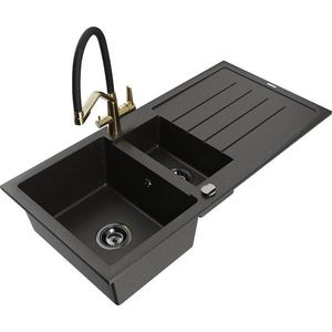 MEXEN/S MEXEN/S - Andres granitový drez s odkvapkávačom vrátane batérie Duo, čierna/zlatá metalik 6515-75-671701-57-B vyobraziť