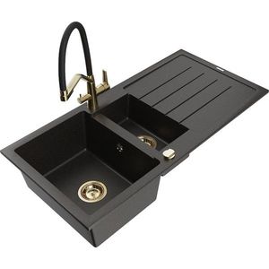 MEXEN/S MEXEN/S - Andres granitový drez s odkvapkávačom vrátane batérie Duo, čierna/zlatá metalik 6515-75-671701-57-G vyobraziť