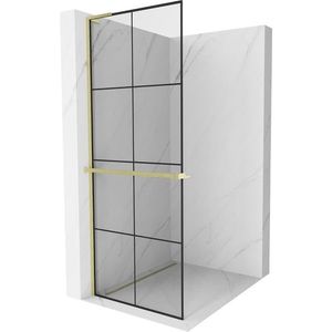 MEXEN/S - Kioto+ L Sprchová zástena WALK-IN s poličkou a držiakom uterákov 80 x 200, čierny vzor, zlatá kartáčovaná 800-080-123-55-77 vyobraziť