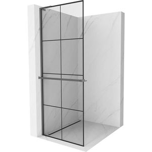 MEXEN/S - Kioto+ L Sprchová zástena WALK-IN s poličkou a držiakom uterákov 90 x 200, čierny vzor, grafit metal 800-090-123-95-77 vyobraziť