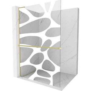 MEXEN/S - Kioto+ L Sprchová zástena WALK-IN s poličkou a držiakom uterákov 70 x 200, biely vzor, zlato kartáčovaná 800-070-123-55-97 vyobraziť