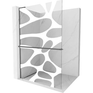 MEXEN/S - Kioto+ L Sprchová zástena WALK-IN s poličkou a držiakom uterákov 120 x 200, biely vzor, grafit metal 800-120-123-95-97 vyobraziť