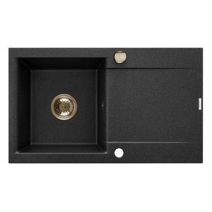 INVENA INVENA - Granitový drez TESALIA dlhý odkvap, čierny s automatickým sifónom, zlatý AZ-01-Z43-B vyobraziť