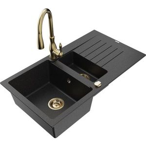 MEXEN/S MEXEN/S - Matias granitový drez 1.5 s odkvapkávačom vrátane batérie Savita, čierna/strieborná 6502-73-672601-50 vyobraziť