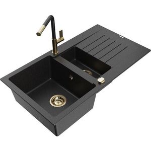 MEXEN/S MEXEN/S - Matias granitový drez 1.5 s odkvapkávačom vrátane batérie Flora, čierna/strieborná 6502-73-670401-57-G vyobraziť