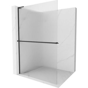 MEXEN/S - Kioto+ L Sprchová zástena WALK-IN s poličkou a držiakom uterákov 110 x 200, prúžky, čierna 800-110-123-70-09 vyobraziť