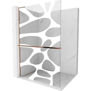 MEXEN/S - Kioto+ L Sprchová zástena WALK-IN s poličkou a držiakom uterákov 100 x 200, biely vzor, ružové zlato 800-100-123-60-97 vyobraziť