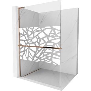 MEXEN/S - Kioto+ L Sprchová zástena WALK-IN s poličkou a držiakom uterákov 110 x 200, biely vzor, ružové zlato 800-110-123-60-85 vyobraziť