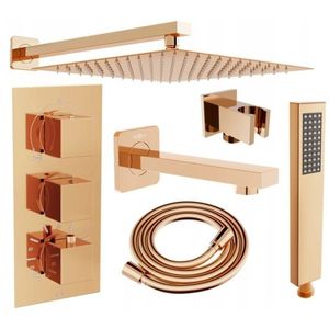 MEXEN/S - Cube DR02 podomietkový vaňový SET s vytokovou hubicou + slim sprcha 30, ružové zlato 77503DR0230-60 vyobraziť