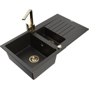 MEXEN/S MEXEN/S - Matias granitový drez 1.5 s odkvapkávačom vrátane batérie Rita, čierny/zlatý 6502-75-670300-50 vyobraziť