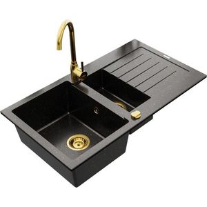 MEXEN/S MEXEN/S - Matias granitový drez 1.5 s odkvapkávačom vrátane batérie Telma, čierna/zlatý 6502-75-670200-50 vyobraziť