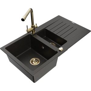 MEXEN/S MEXEN/S - Matias granitový drez 1.5 s odkvapkávačom vrátane batérie Duero, čierna/zlatá metalik 6502-75-671600-50 vyobraziť