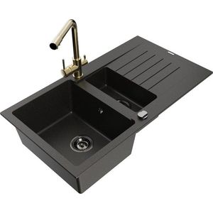 MEXEN/S MEXEN/S - Matias granitový drez 1.5 s odkvapkávačom vrátane batérie Duero, čierna/zlatá 6502-75-671600-50-B vyobraziť
