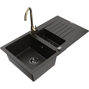 MEXEN/S MEXEN/S - Matias granitový drez 1.5 s odkvapkávačom vrátane batérie Telma, čierna/zlatá 6502-75-670200-50-B vyobraziť