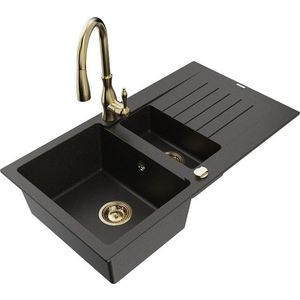MEXEN/S MEXEN/S - Matias granitový drez 1.5 s odkvapkávačom vrátane batérie Savita, čierna/zlatá 6502-75-672601-50 vyobraziť