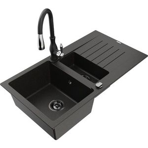 MEXEN/S MEXEN/S - Matias granitový drez 1.5 z ociekaczem vrátane batérie Savita, čierna/zlatá 6502-75-672601-70-B vyobraziť