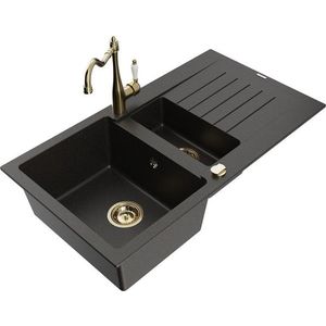 MEXEN/S MEXEN/S - Matias granitový drez 1.5 s odkvapkávačom vrátane batérie Carla, čierna/zlatá metalik 6502-75-670700-50 vyobraziť