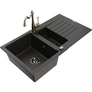 MEXEN/S MEXEN/S - Matias granitový drez 1.5 s odkvapkávačom vrátane batérie Carla čierna/zlatá metalik 6502-75-670700-50-B vyobraziť