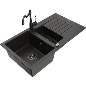 MEXEN/S MEXEN/S - Matias granitový drez 1.5 s odkvapkávačom vrátane batérie Carla čierna/zlatá metalik 6502-75-670700-70-B vyobraziť