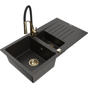 MEXEN/S MEXEN/S - Matias granitový drez 1.5 s odkvapkávačom vrátane batérie Aster, čierna/zlatá metalik 6502-75-73450-57-G vyobraziť