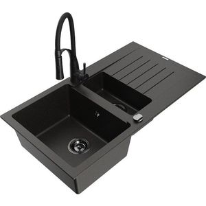 MEXEN/S MEXEN/S - Matias granitový drez 1.5 s odkvapkávačom vrátane batérie Aster, čierna/zlatá metalik 6502-75-73450-70-B vyobraziť