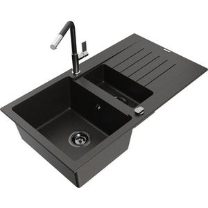 MEXEN/S MEXEN/S - Matias granitový drez 1.5 s odkvapkávačom vrátane batérie Flora, čierna/zlatá 6502-75-670401-07-B vyobraziť