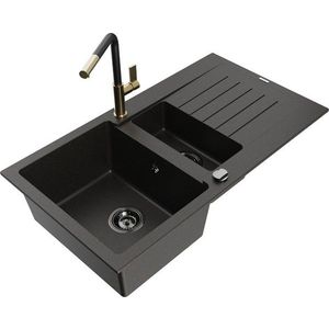 MEXEN/S MEXEN/S - Matias granitový drez 1.5 s odkvapkávačom vrátane batérie Flora, čierna/zlatá 6502-75-670401-57-B vyobraziť