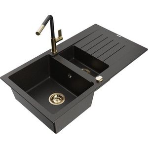 MEXEN/S MEXEN/S - Matias granitový drez 1.5 s odkvapkávačom vrátane batérie Flora, čierna/zlatá 6502-75-670401-57-G vyobraziť