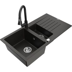 MEXEN/S MEXEN/S - Matias granitový drez 1.5 s odkvapkávačom vrátane batérie Elia, čierna/zlatá metalik 6502-75-670101-70 vyobraziť