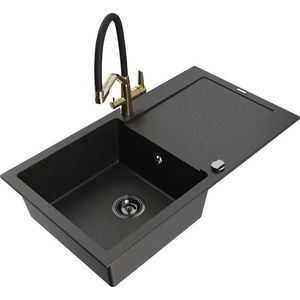MEXEN/S MEXEN/S - Leo granitový drez 1-miska s odkvapkávačom vrátane batérie Duo, čierna/zlatá metalik 6501-75-671701-57-B vyobraziť