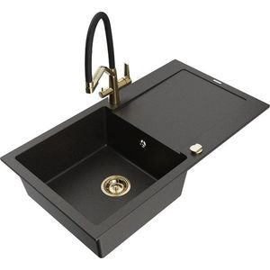 MEXEN/S MEXEN/S - Leo granitový drez 1-miska s odkvapkávačom vrátane batérie Duo, čierna/zlatá metalik 6501-75-671701-57-G vyobraziť
