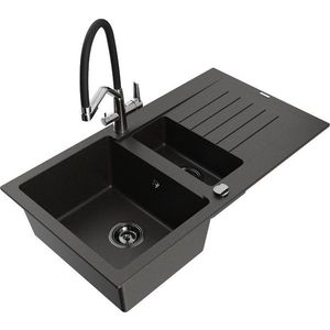 MEXEN/S MEXEN/S - Matias granitový drez 1.5 s odkvapkávačom vrátane batérie Duo, čierna/zlatá metalik 6502-75-671701-07-B vyobraziť