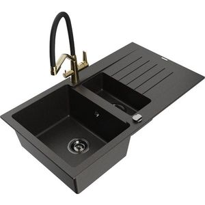 MEXEN/S MEXEN/S - Matias granitový drez 1.5 s odkvapkávačom vrátane batérie Duo, čierna/zlatá metalik 6502-75-671701-57-B vyobraziť