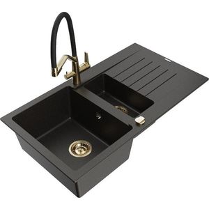 MEXEN/S MEXEN/S - Matias granitový drez 1.5 s odkvapkávačom vrátane batérie Duo, čierna/zlatá metalik 6502-75-671701-57-G vyobraziť