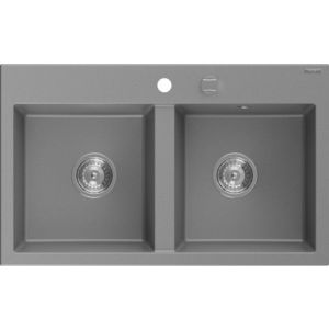 MEXEN MEXEN - Hektor granitový drez 2-bowl 800 x 480 mm, sivá, sifón chróm 6521802000-71 vyobraziť
