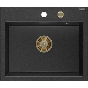 MEXEN/S MEXEN/S - Oscar granitový drez 580 x 490 mm, čierna/strieborná metalík, zlatý sifón 6519581000-73-G vyobraziť