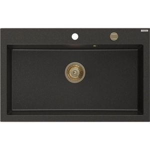 MEXEN/S MEXEN/S - Elix granitový drez 1-miska 800 x 500 mm, čierna/zlatá metalik, sifón zlatá 6527801005-75-G vyobraziť