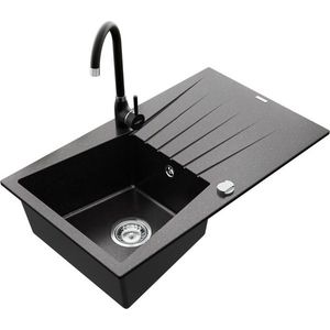 MEXEN/S MEXEN/S - Cesar granitový drez 1 s odkvapkávačom vrátane batérie Telma, čierna/strieborný 6514-73-670200-70 vyobraziť