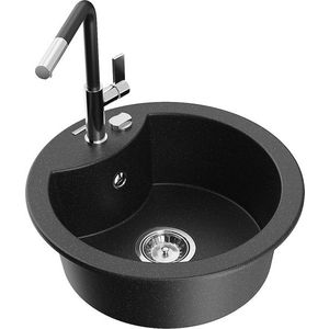 MEXEN/S MEXEN/S - Diego granitový drez 1-miska vrátane batérie Flora, čierna/strieborná metalík 6512-73-670401-07 vyobraziť