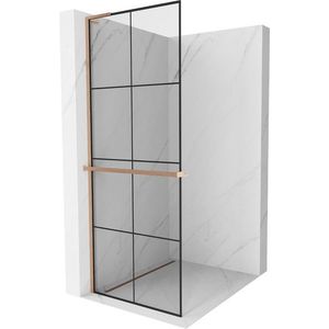 MEXEN/S - Kioto+ L Sprchová zástena WALK-IN s poličkou a držiakom uterákov 80 x 200, čierny vzor, meď kartáčovaná 800-080-123-65-77 vyobraziť