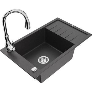 MEXEN/S MEXEN/S - Elias Elias granitový drez 1-miska s odkvapkávačom vrátane batérie Savita, čierna kropenatá 6511-76-672601-00 vyobraziť