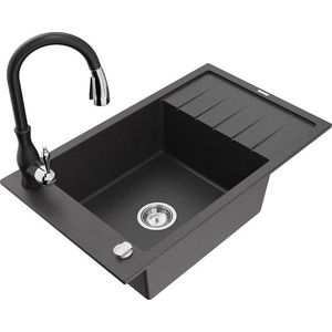 MEXEN/S MEXEN/S - Elias Elias granitový drez 1-miska s odkvapkávačom vrátane batérie Savita, čierna kropenatá 6511-76-672601-70 vyobraziť