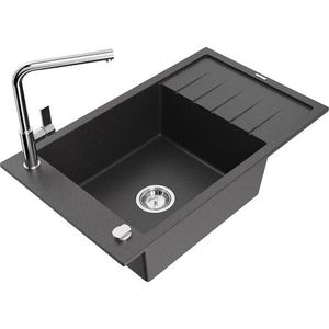 MEXEN/S MEXEN/S - Elias granitový drez 1 s odkvapkávačom vrátane batérie Flora, čierna kropenatá 6511-76-670401-00 vyobraziť