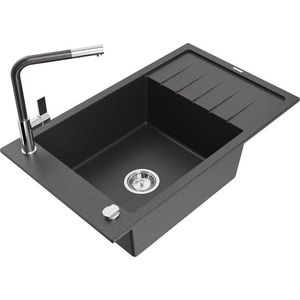 MEXEN/S MEXEN/S - Elias granitový drez 1 s odkvapkávačom vrátane batérie Flora, čierna kropenatá 6511-76-670401-08 vyobraziť