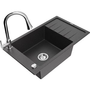 MEXEN/S MEXEN/S - Elias granitový drez 1 s odkvapkávačom vrátane batérie Elia, čierna kropenatá 6511-76-670101-00 vyobraziť