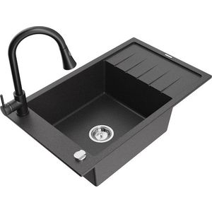 MEXEN/S MEXEN/S - Elias granitový drez 1 s odkvapkávačom vrátane batérie Elia, čierna kropenatá 6511-76-670101-70 vyobraziť
